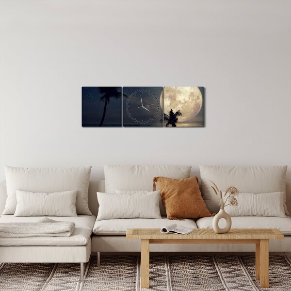 Obraz - Plaża pod pełnią księżyca (z zegarem) (90x30 cm)