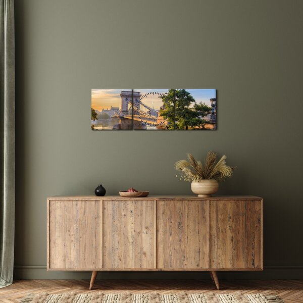 Obraz - Most nad rzeką, Budapeszt, Węgry (z zegarem) (90x30 cm)
