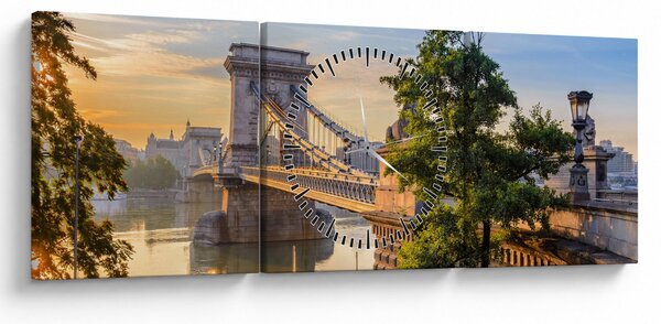 Obraz - Most nad rzeką, Budapeszt, Węgry (z zegarem) (90x30 cm)