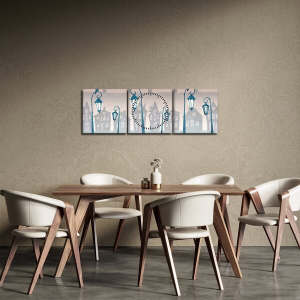 Obraz - Kruki strzegące miasta (z zegarem) (90x30 cm)