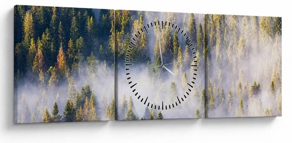 Obraz drzew we mgle (z zegarem) (90x30 cm)