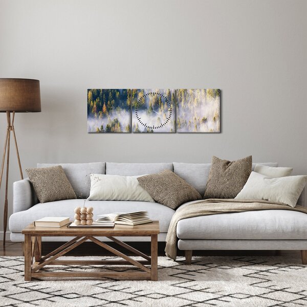 Obraz drzew we mgle (z zegarem) (90x30 cm)