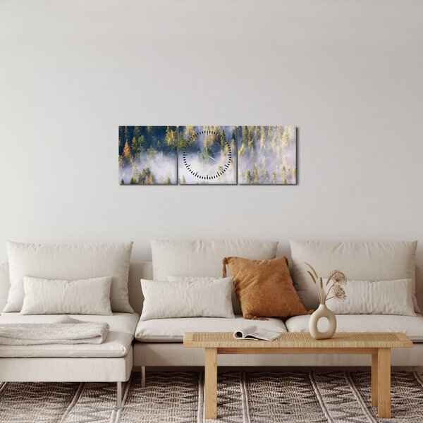 Obraz drzew we mgle (z zegarem) (90x30 cm)