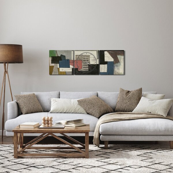 Obraz - Abstrakcja, kubizm (z zegarem) (90x30 cm)