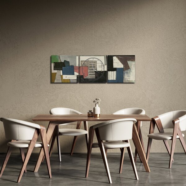 Obraz - Abstrakcja, kubizm (z zegarem) (90x30 cm)