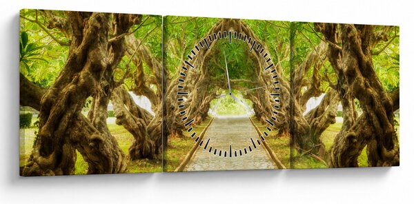 Obraz - Żywy tunel plumerii (z zegarem) (90x30 cm)