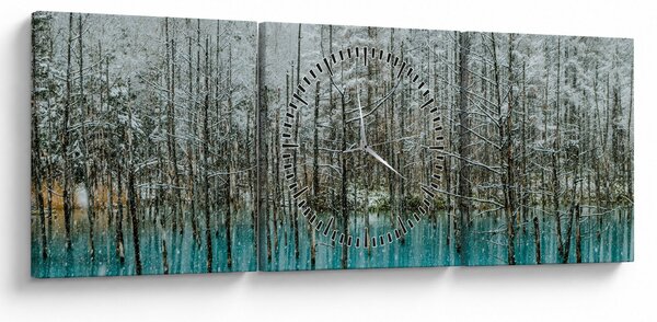 Obraz - Turkusowy staw, Biei, Japonia (z zegarem) (90x30 cm)