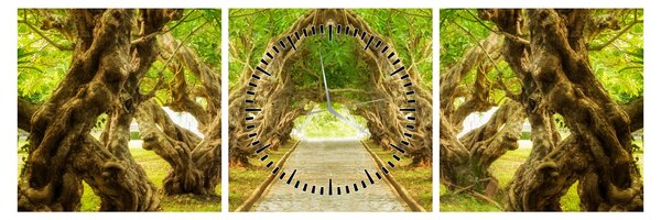 Obraz - Żywy tunel plumerii (z zegarem) (90x30 cm)