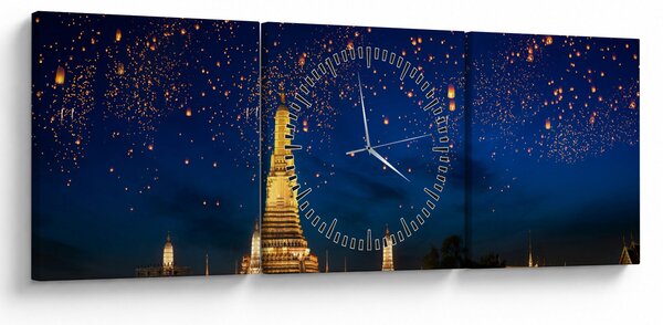 Obraz - Lampiony szczęścia, Bangkok (z zegarem) (90x30 cm)