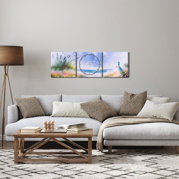 Obraz - Romantyczna plaża, obraz olejny (z zegarem) (90x30 cm)