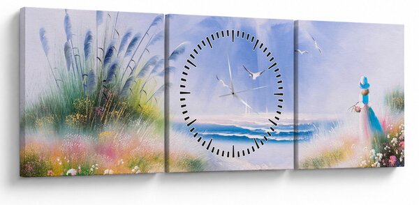 Obraz - Romantyczna plaża, obraz olejny (z zegarem) (90x30 cm)