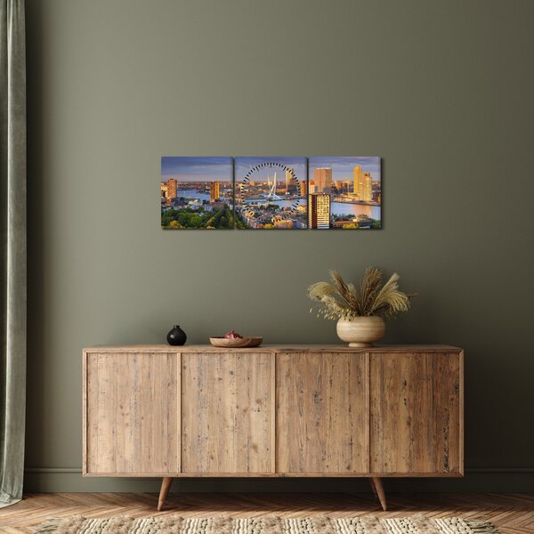 Obraz - Panorama Rotterdamu, Holandia (z zegarem) (90x30 cm)