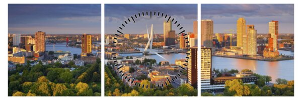 Obraz - Panorama Rotterdamu, Holandia (z zegarem) (90x30 cm)