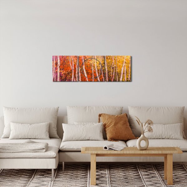 Obraz kolorowego lasu (z zegarem) (90x30 cm)