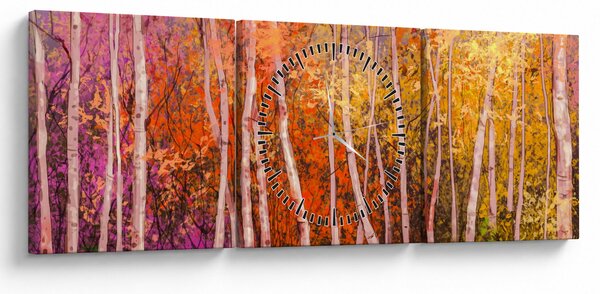 Obraz kolorowego lasu (z zegarem) (90x30 cm)