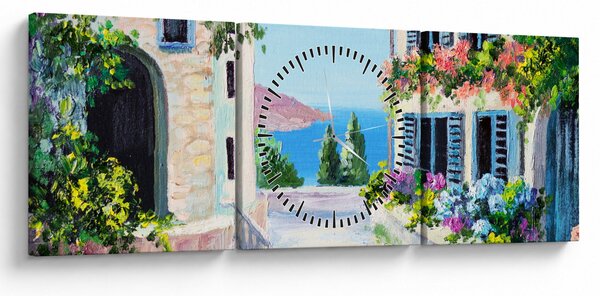 Obraz - Grecka aleja, obraz olejny (z zegarem) (90x30 cm)