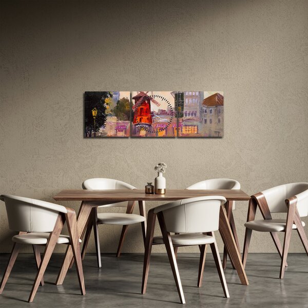 Obraz - Moulin Rouge, Paryż, Francja (z zegarem) (90x30 cm)