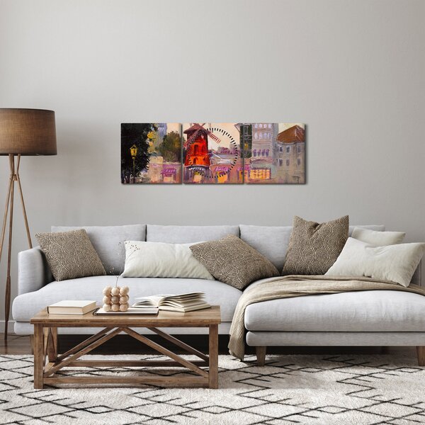 Obraz - Moulin Rouge, Paryż, Francja (z zegarem) (90x30 cm)