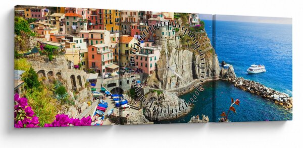 Obraz - Włoska wioska Manarola (z zegarem) (90x30 cm)