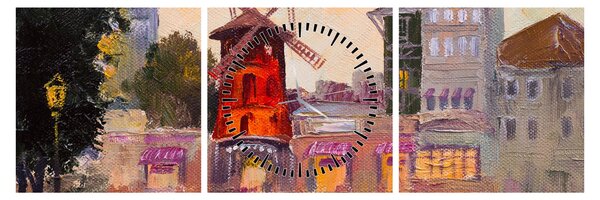 Obraz - Moulin Rouge, Paryż, Francja (z zegarem) (90x30 cm)