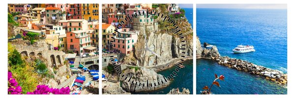 Obraz - Włoska wioska Manarola (z zegarem) (90x30 cm)
