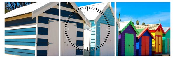 Obraz - Brighton Beach, Melbourne, Australia (z zegarem) (90x30 cm)