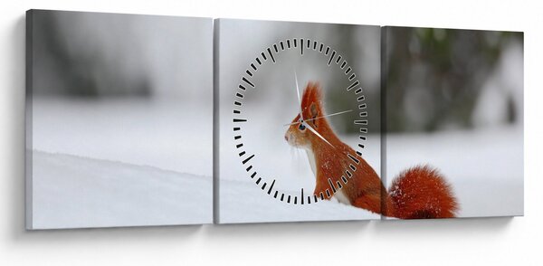 Obraz wiewiórki (z zegarem) (90x30 cm)