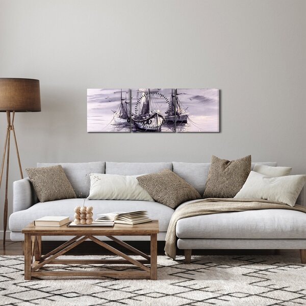 Obraz - Port, obraz olejny (z zegarem) (90x30 cm)