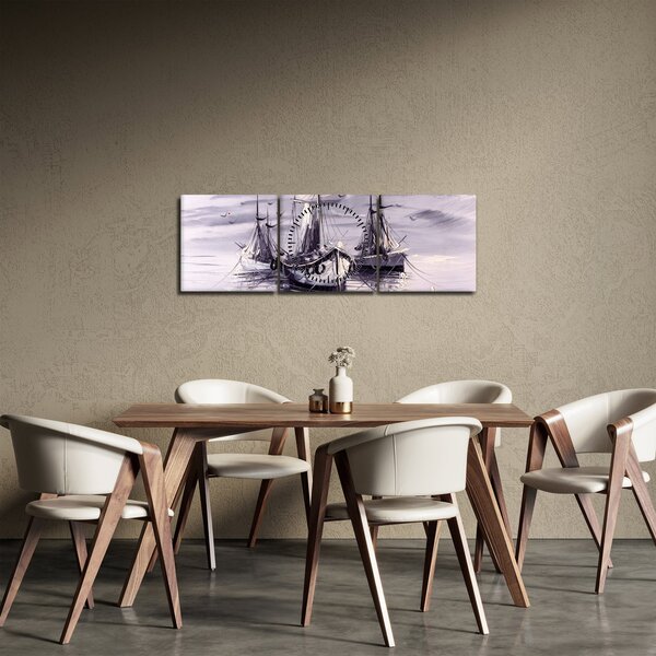 Obraz - Port, obraz olejny (z zegarem) (90x30 cm)