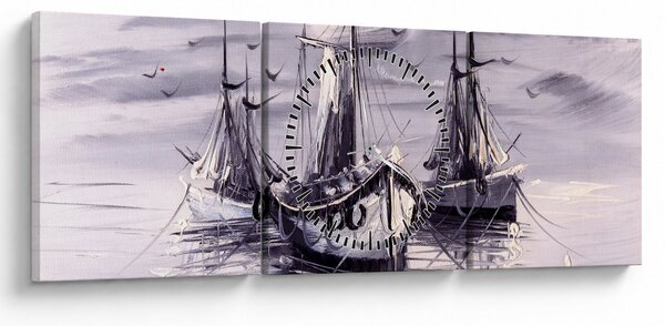 Obraz - Port, obraz olejny (z zegarem) (90x30 cm)