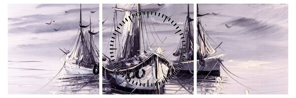 Obraz - Port, obraz olejny (z zegarem) (90x30 cm)