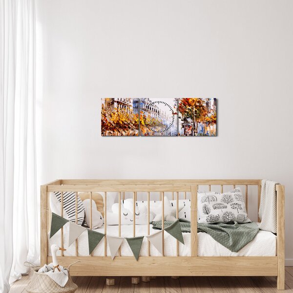 Obraz - Ulica w Paryżu (z zegarem) (90x30 cm)