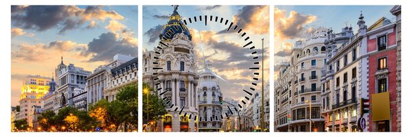 Obraz - Calle Gran Vía, Madryt, Hiszpania (z zegarem) (90x30 cm)
