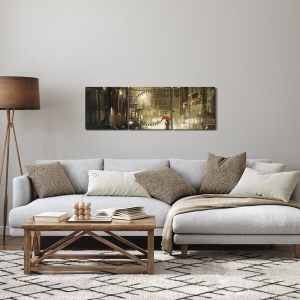 Obraz - Kobieta w deszczową noc (z zegarem) (90x30 cm)