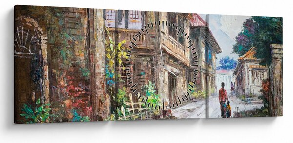 Obraz filipińskiej wioski, Azja (z zegarem) (90x30 cm)