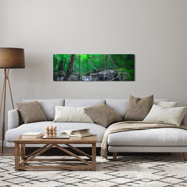 Obraz - Wodospad Erawan, Kanchanaburi, Tajlandia (z zegarem) (90x30 cm)