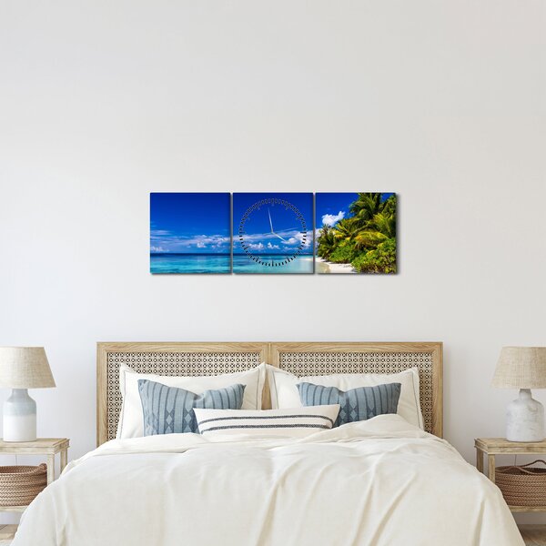 Obraz tropikalnej plaży (z zegarem) (90x30 cm)