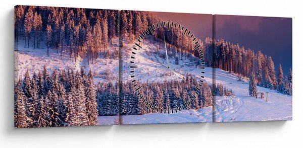 Obraz zimowego krajobrazu (z zegarem) (90x30 cm)