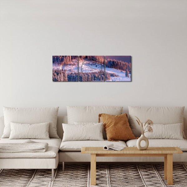 Obraz zimowego krajobrazu (z zegarem) (90x30 cm)
