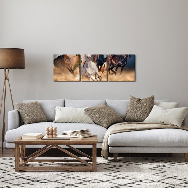Obraz - Konie na pustyni (z zegarem) (90x30 cm)