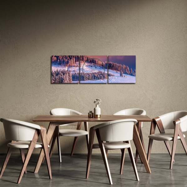 Obraz zimowego krajobrazu (z zegarem) (90x30 cm)