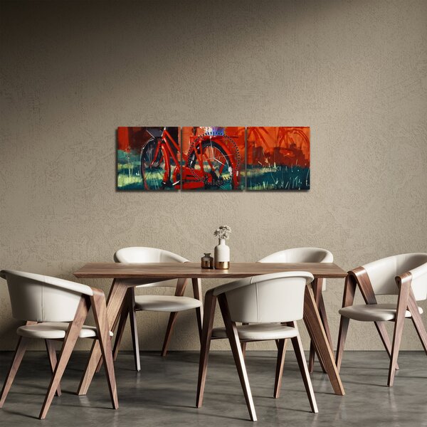 Obraz czerwonego koła, malowanie akrylowe (z zegarem) (90x30 cm)