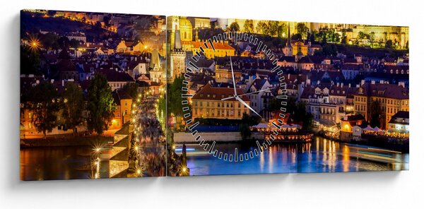 Obraz - Most Karola, Praga, Czechy (z zegarem) (90x30 cm)