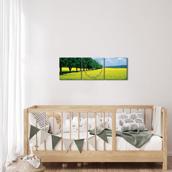 Obraz pola z aleją (z zegarem) (90x30 cm)