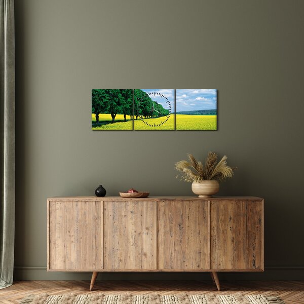 Obraz pola z aleją (z zegarem) (90x30 cm)
