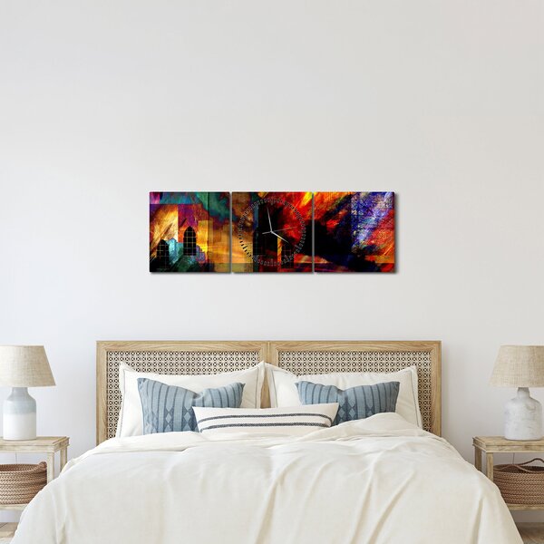 Obraz - Kolorowa abstrakcja miasta (z zegarem) (90x30 cm)