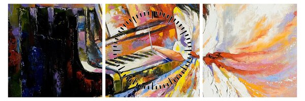 Obraz - Kobieta grająca na pianinie (z zegarem) (90x30 cm)