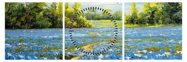 Obraz - Ścieżka w polu, obraz olejny (z zegarem) (90x30 cm)