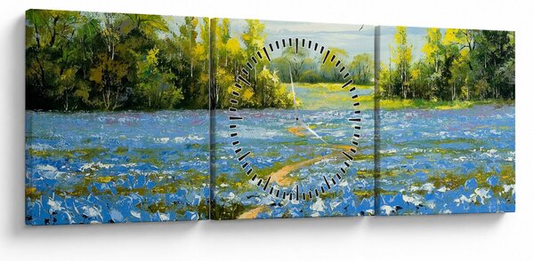Obraz - Ścieżka w polu, obraz olejny (z zegarem) (90x30 cm)