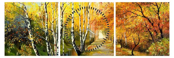 Obraz - Romantyczna aleja wzdłuż wody, obraz olejny (z zegarem) (90x30 cm)